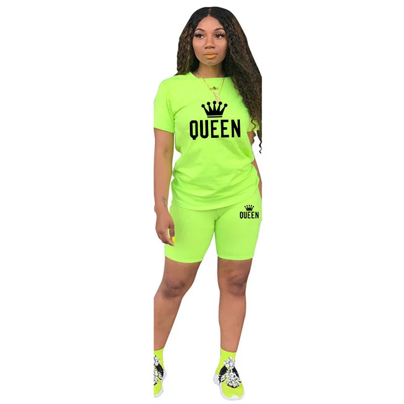 Sommer-Damen-Trainingsanzug, Queen-Druck, T-Shirt + Shorts, 2-teiliges Set, modische lässige Sportbekleidung, Kleidung, luxuriöser kurzer Jogging-Anzug