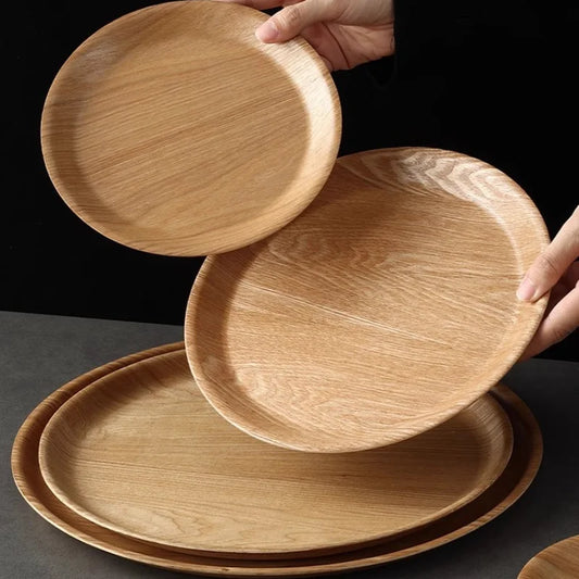 Wooden Dinner Plate Round Dessert Plate Wood Plate Coffee Cake Tray Bakery Bread Display Tray Kitchen Tableware Accessories.