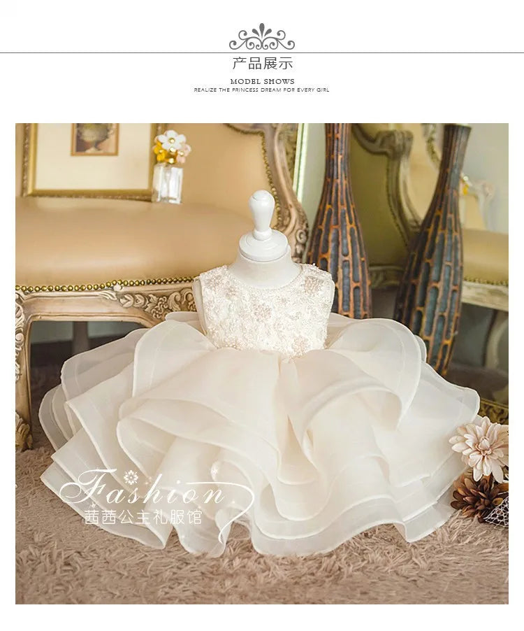 Blumenmädchenkleid Hochzeitskleid 2024Neues Modenschau-Performance-Kleid zum ersten Geburtstag für Kinder Prinzessinnenkleid für Mädchen Flauschig