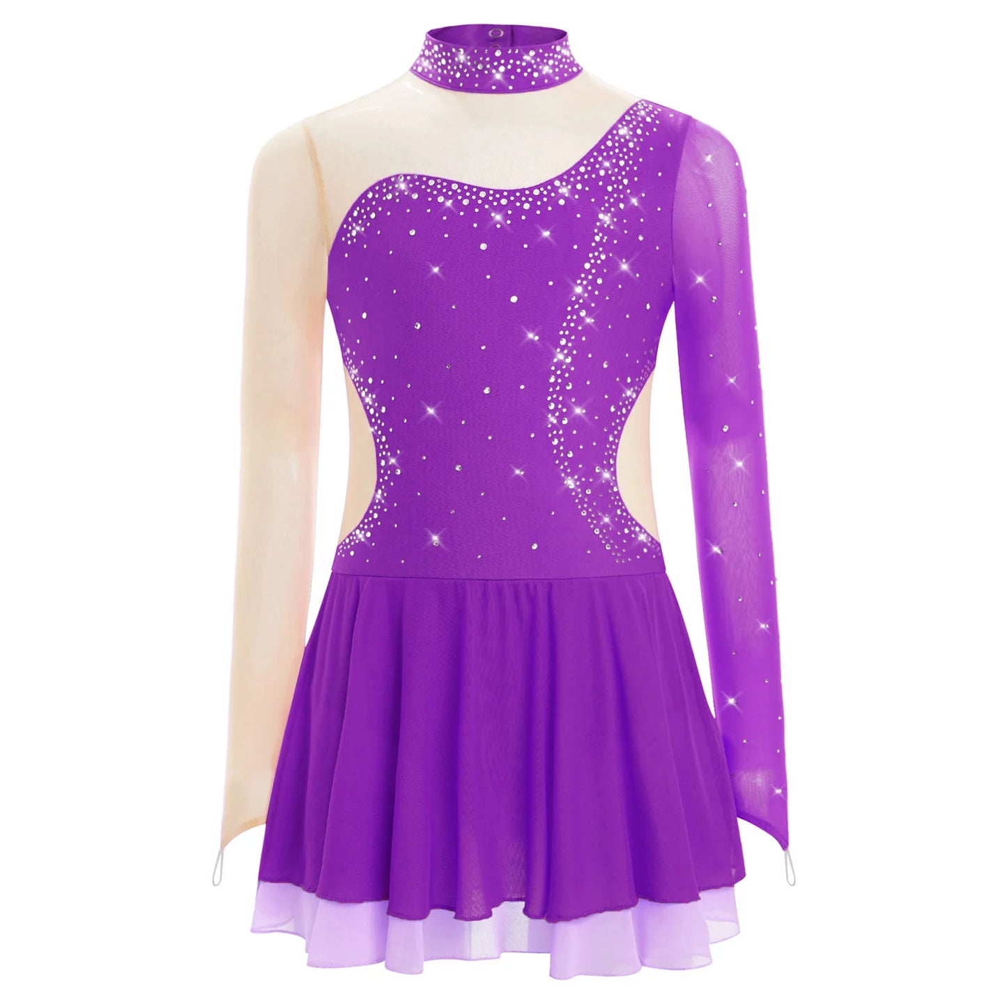 Kinder Mädchen Eiskunstlauf Kleid Lyrical Ballett Tanz Rhythmische Gymnastik Leistung Kostüm Langarm Strass Trikot