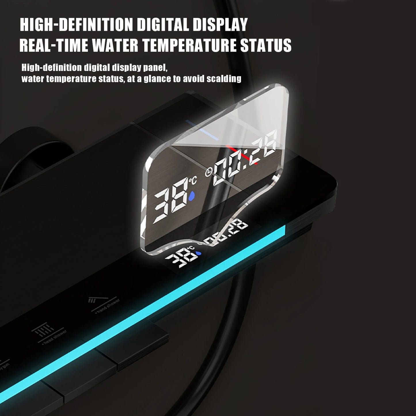 Digital Thermostatic Shower System with Smart Temperature Memory, Easy to Install LED Rain Shower & Brass Faucet Set