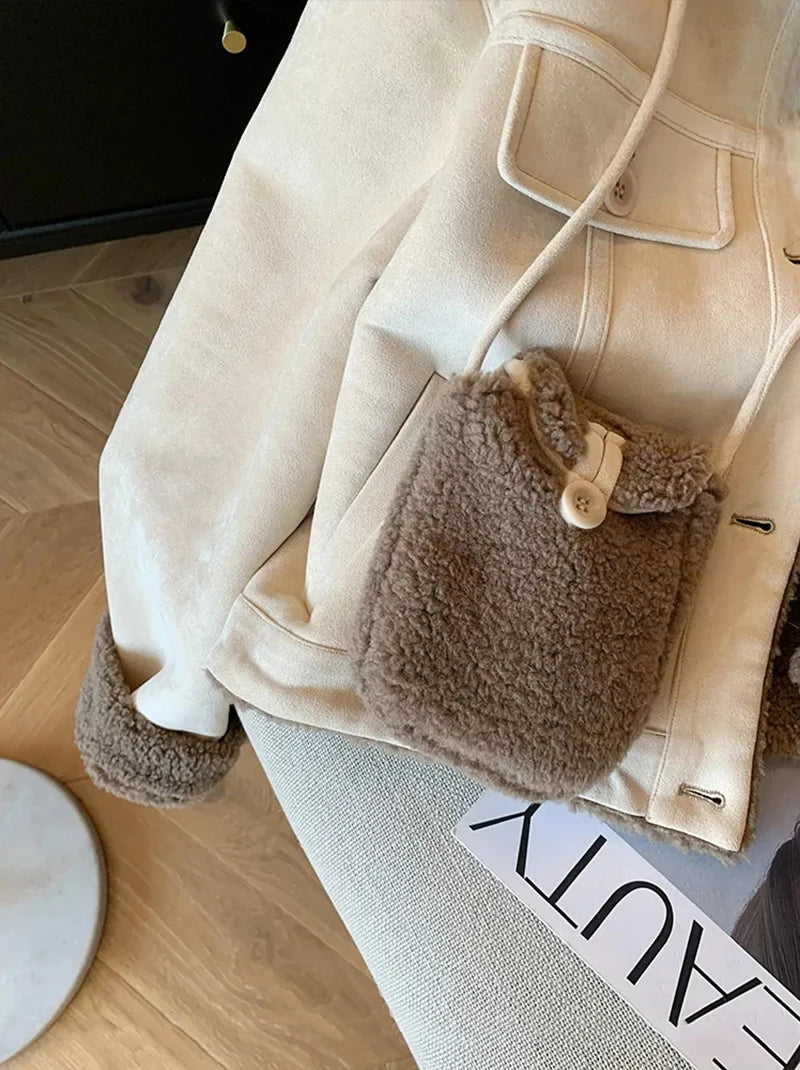 Wildleder Samt Lamm Jacke Frauen Herbst Winter Dicke Warme Turndown Kragen Mantel Y2K Lose Streetwear Alle Spiel Langarm Outwear