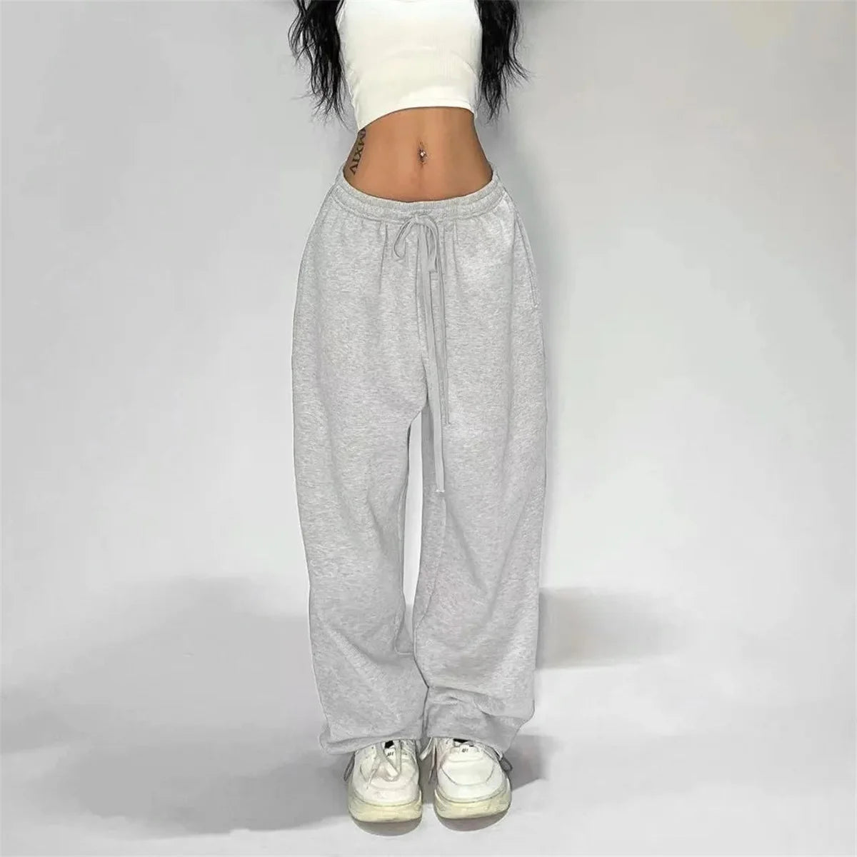 Mode Vintage Y2K Baggy Hose Frauen Sommer Breite Bein Elastische Taille Lose Hosen Dame Einfarbig Hip Hop Hosen Casual Kleidung