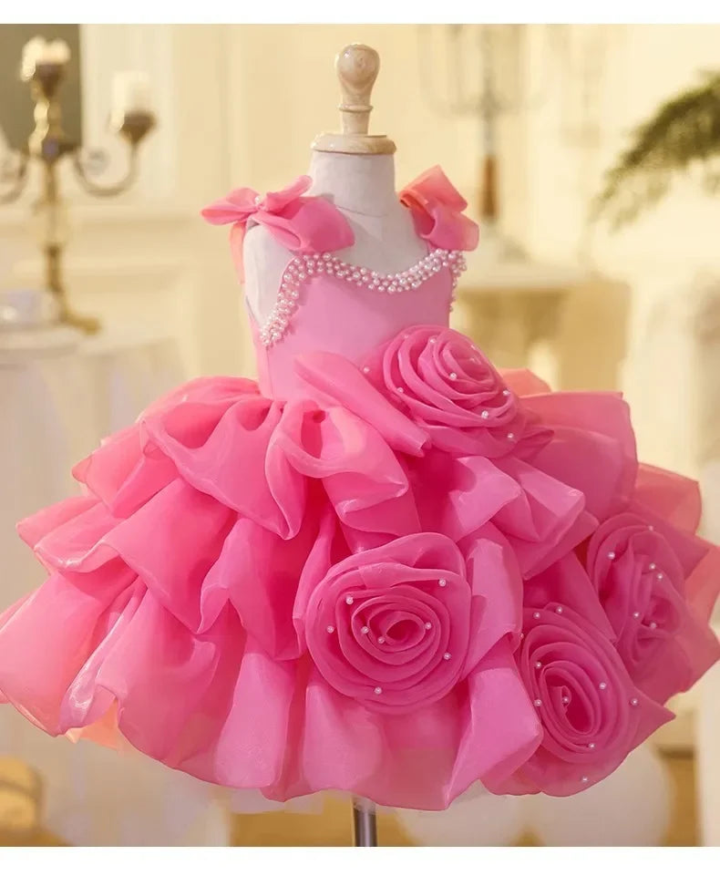 2025 Prinzessinnenkleid zum ersten Geburtstag für Mädchen, neue Hochzeit, Blumenmädchen, Klavieraufführung, Host-Kleid, Party-Kleidung, Outfits, passendes Bankett
