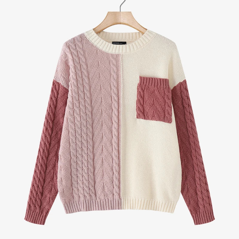 ZANZEA 2025 Autumn Patchwork Sweaters Women Pullovers Kintted Jumper Stylish Long Sleeve Winter Sweater O Neck Jumper Streetwear