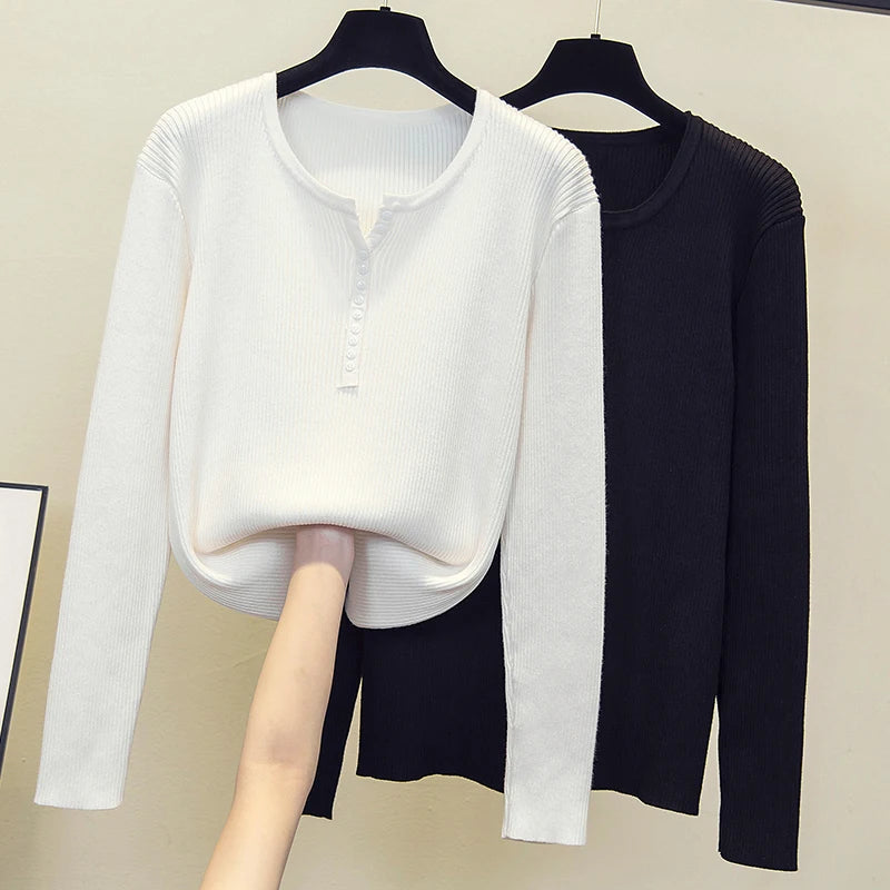 2026 gestrickte Frauen Pullover Taste V-ausschnitt Pullover Herbst Grundlegende Pullover für Weibliche Pullover Schlank Solide Bold Streifen Tops