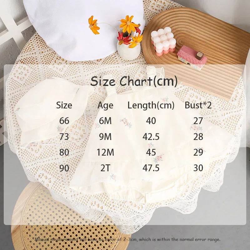 2024 Baby Mädchen Sommer Kleidung Schöne Blumen Hosenträger Body mit Hut Neugeborenen Prinzessin Kleid Infant Outdoor Ein Stück