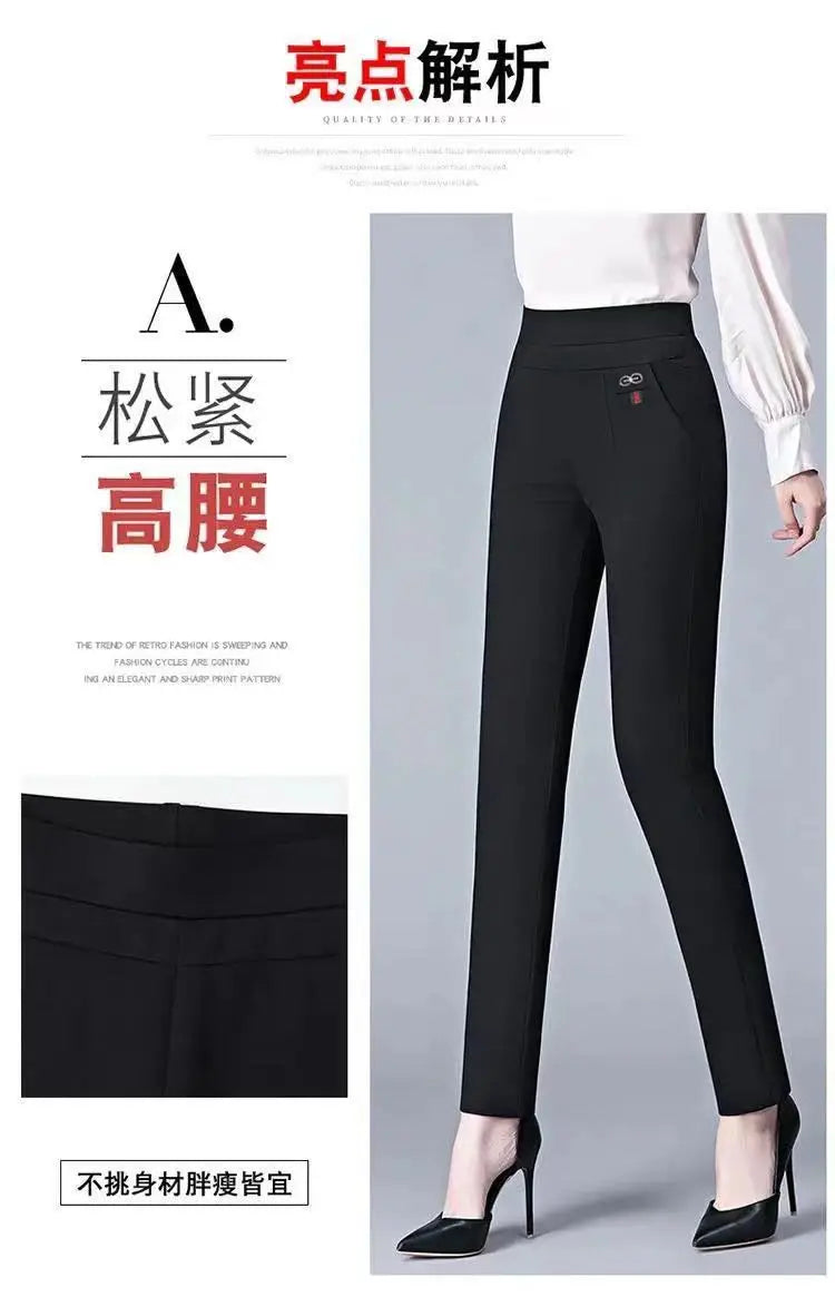 Büro Dame Feste Big Size 6XL Alle-spiel Bleistift Hosen Frühling Herbst Mode Frauen Elastische Hohe Taille Taschen Gerade hosen
