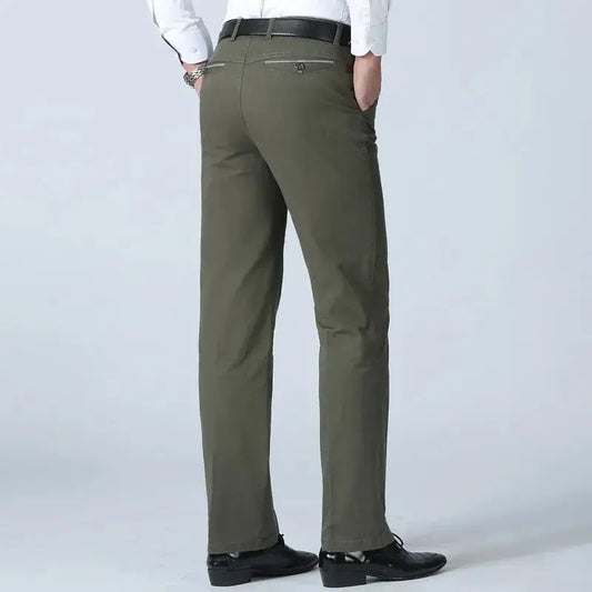 Smart Casual Pure Cotton Anti-Wrinkle High Waist Loose Baggy Straight Thicken Men Spring Autumn Solid Color Mid Casual Pants.