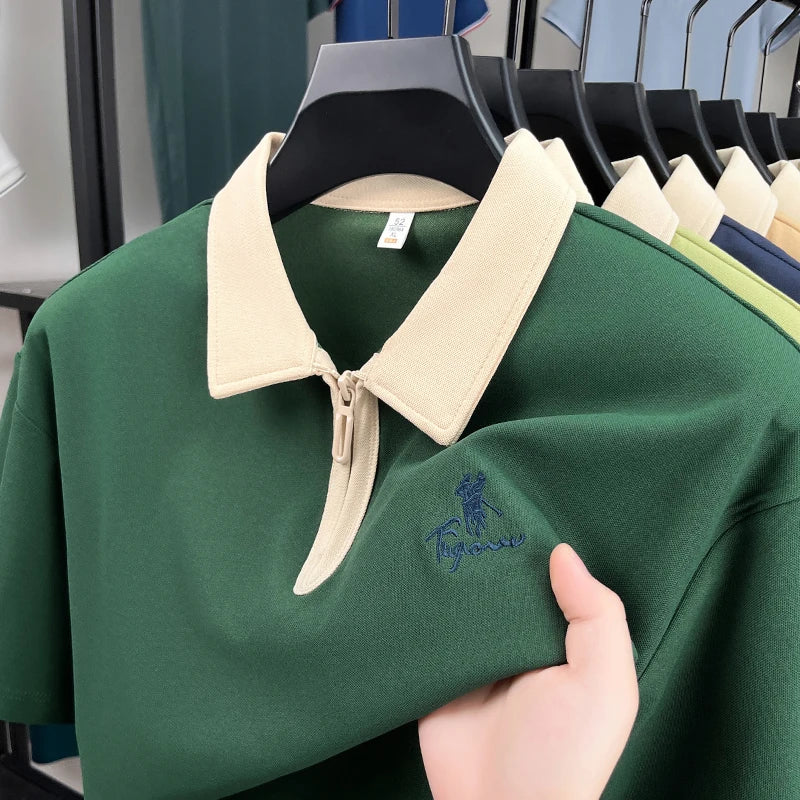 Luxury brand short sleeve polo shirt men's fashion Pony embroidered summer trendy breathable casual color blocked lapel T-shirt