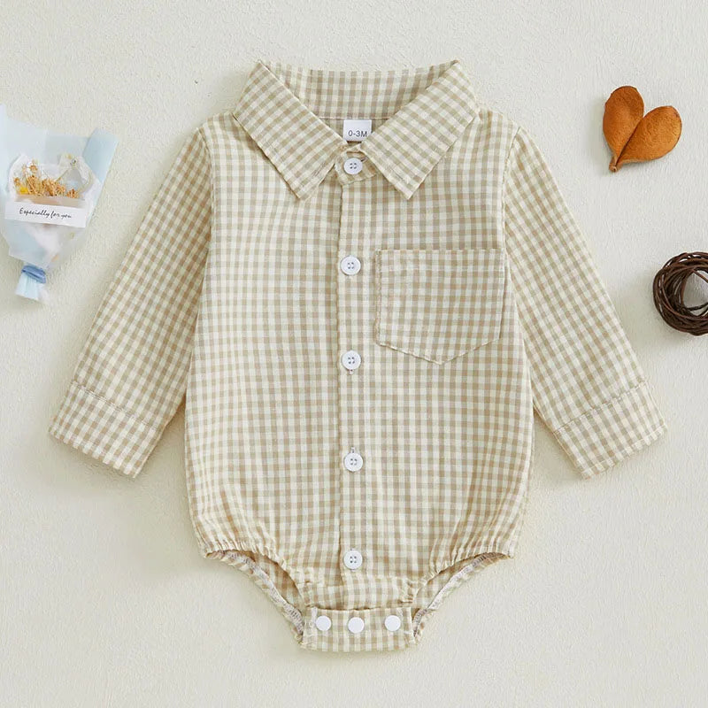 Kleinkind Niedlicher Gitter Revers Overall Kleinkind Dünner Stil Freizeit Einteiliger Baby Herbst Body