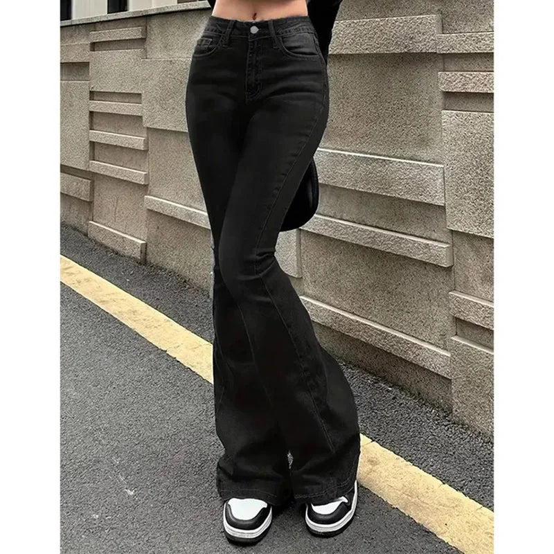 2025Mädchen Concise Ins Hohe Taille Ausgestellte Jeans Weibliche Stretchy Bootcut Denim Hosen Frauen Einfarbig Dünne Schlaghosen