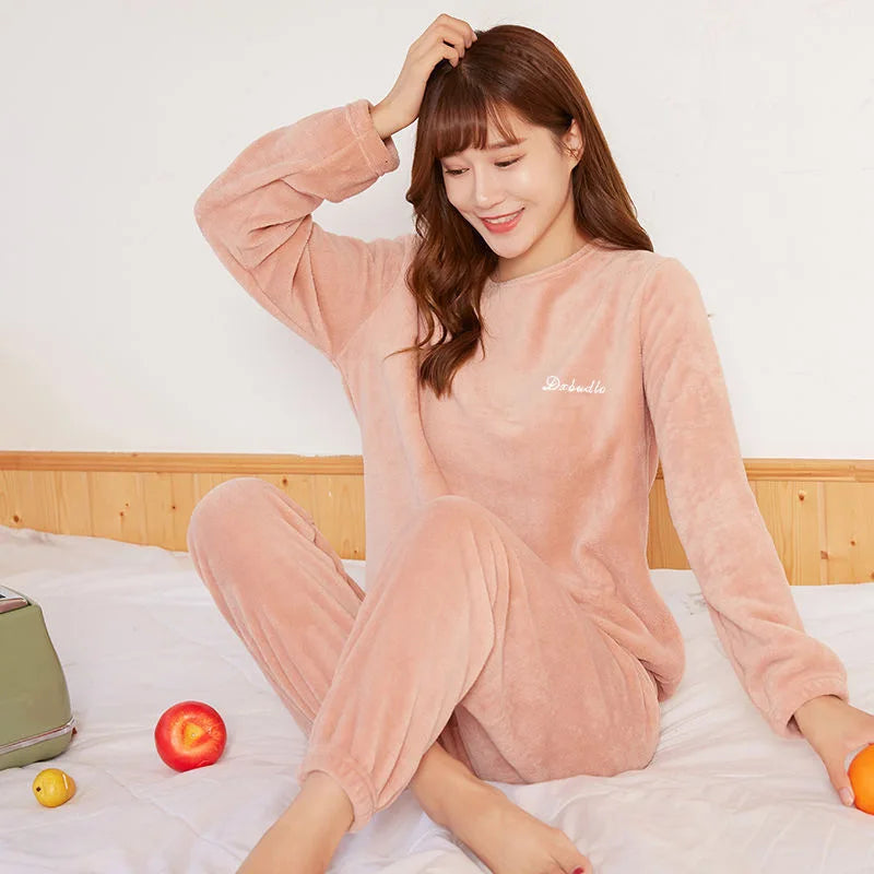 Damen-Pyjama-Set aus Korallensamt, verdickt, warm, Homewear, Herbst-Winter, Umstands-Loungewear, weiche Nachtwäsche, Geschenk für neue Mütter