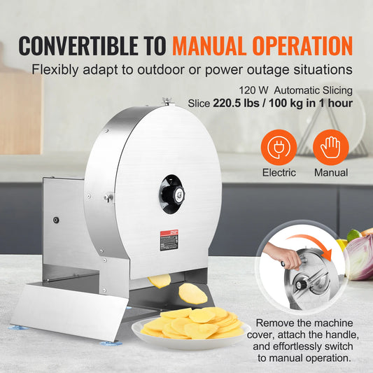 SucceBuy Electric Vegetable Slicer 0-12mm Thickness Adjustable Commercial Slicer Machine Convertible to Manual Food Cutter.