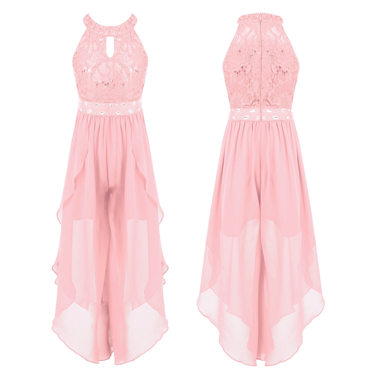 Sommer Mädchen Ärmellosen Chiffon Maxi Kleid Shiny Perlen Spitze Gebaut-in Shorts Party Kleid für Hochzeit Geburtstag Dance Leistung