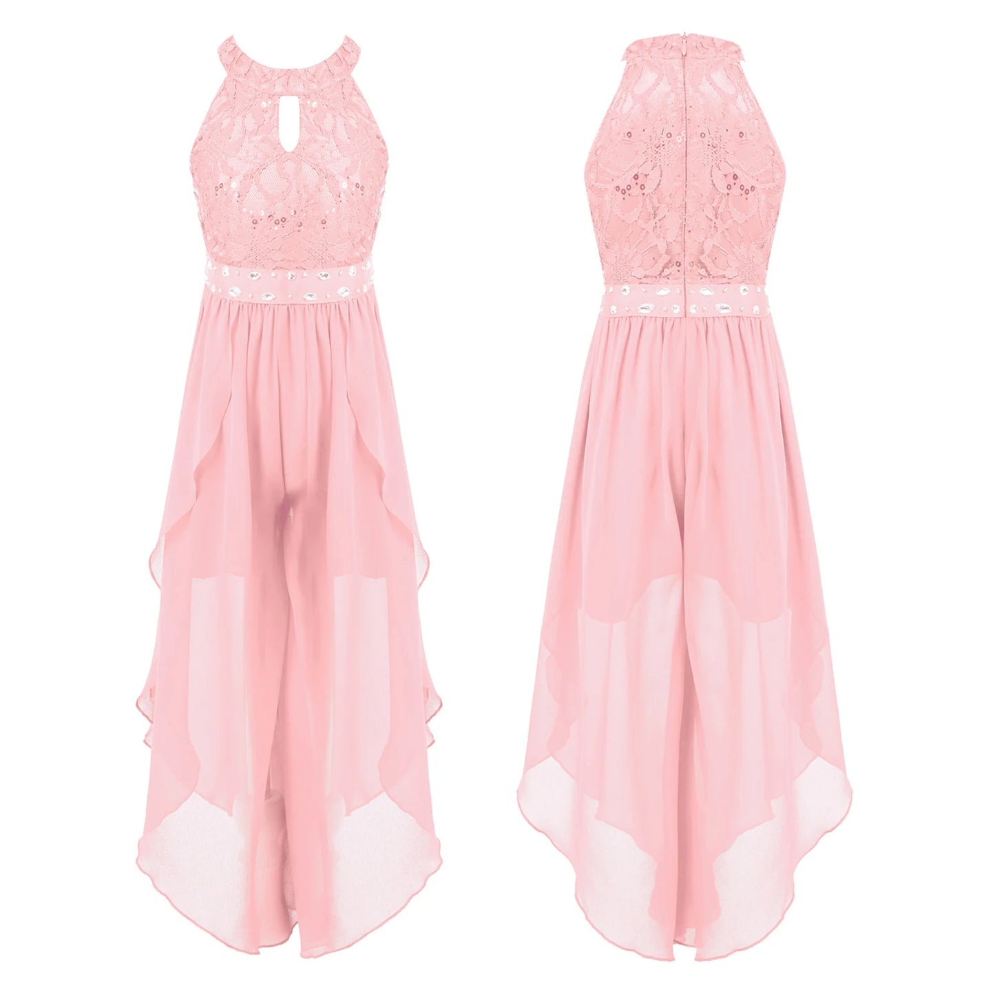Sommer Mädchen Ärmellosen Chiffon Maxi Kleid Shiny Perlen Spitze Gebaut-in Shorts Party Kleid für Hochzeit Geburtstag Dance Leistung