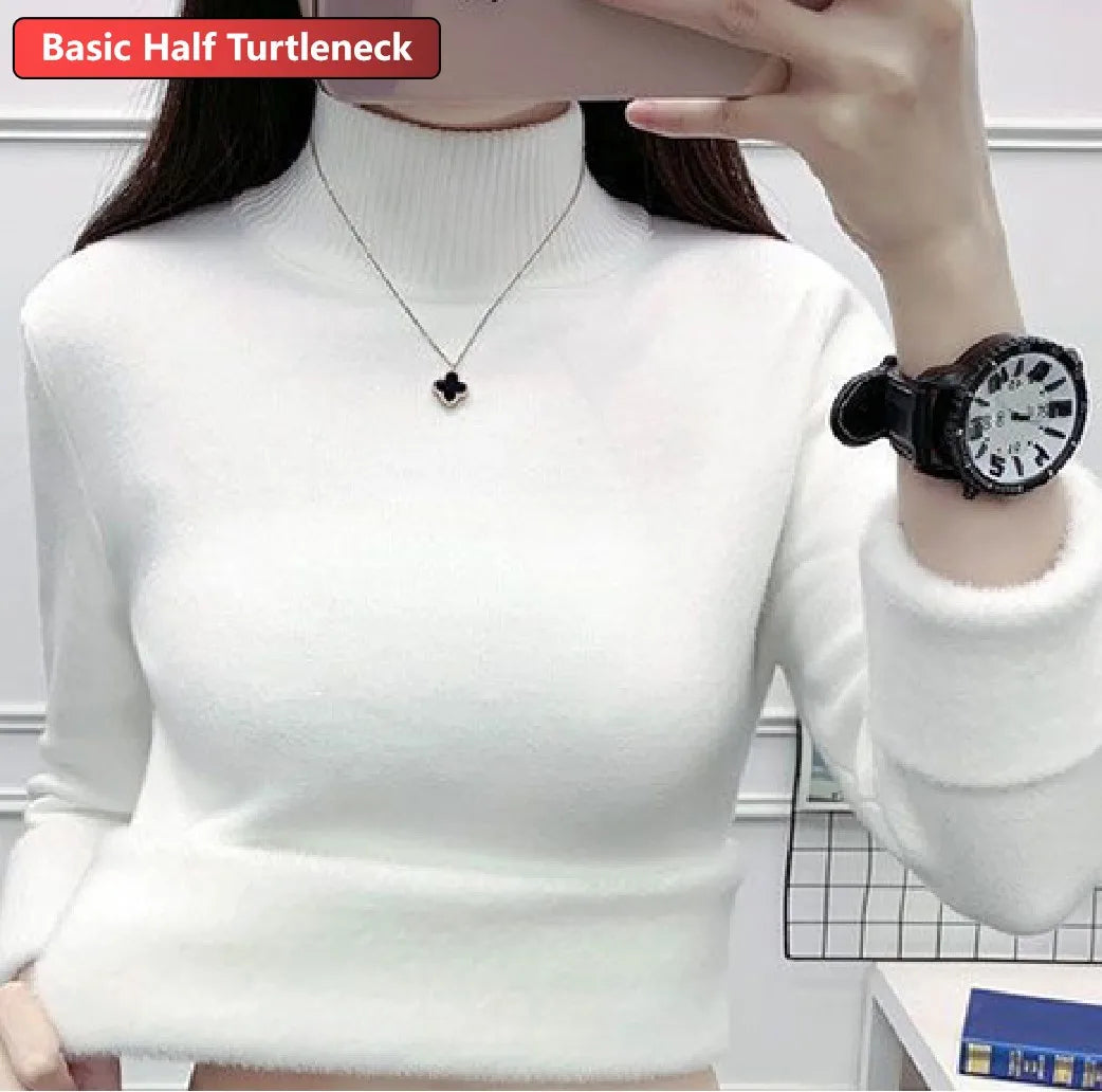 Pullover Für Frauen Winter Verdicken Rollkragen Schlank Stricken Pullover Neue Warme Plüsch Samt Gefüttert Strickwaren Jumper Tops Casual Poleras