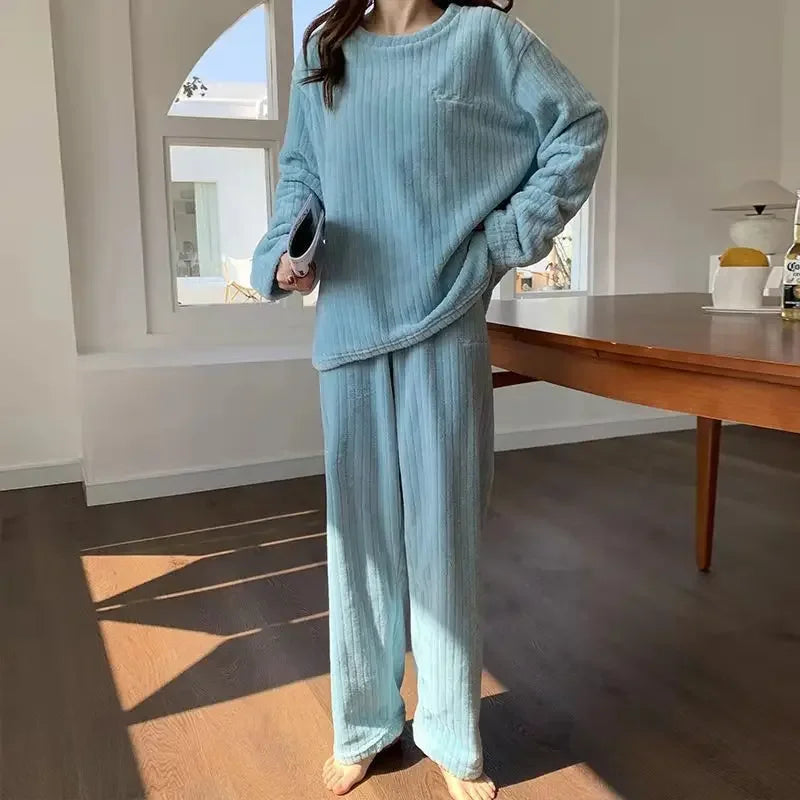 Winter frauen Neue Pyjamas Korallen Samt Casual Pyjamas Gepolsterte Loungewear Loungewear Sets Warme Kleidung Für Herbst Und Winter