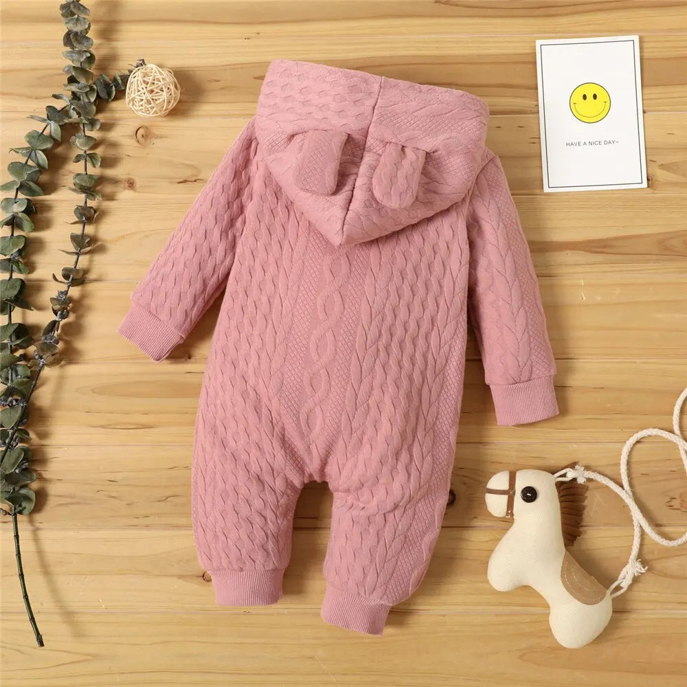 0-18 Monate Neugeborenes Baby Mädchen Bodysuit einfarbig Hoodie Langarm Stram pler Herbst & Winter warme Overall Kleidung für Baby