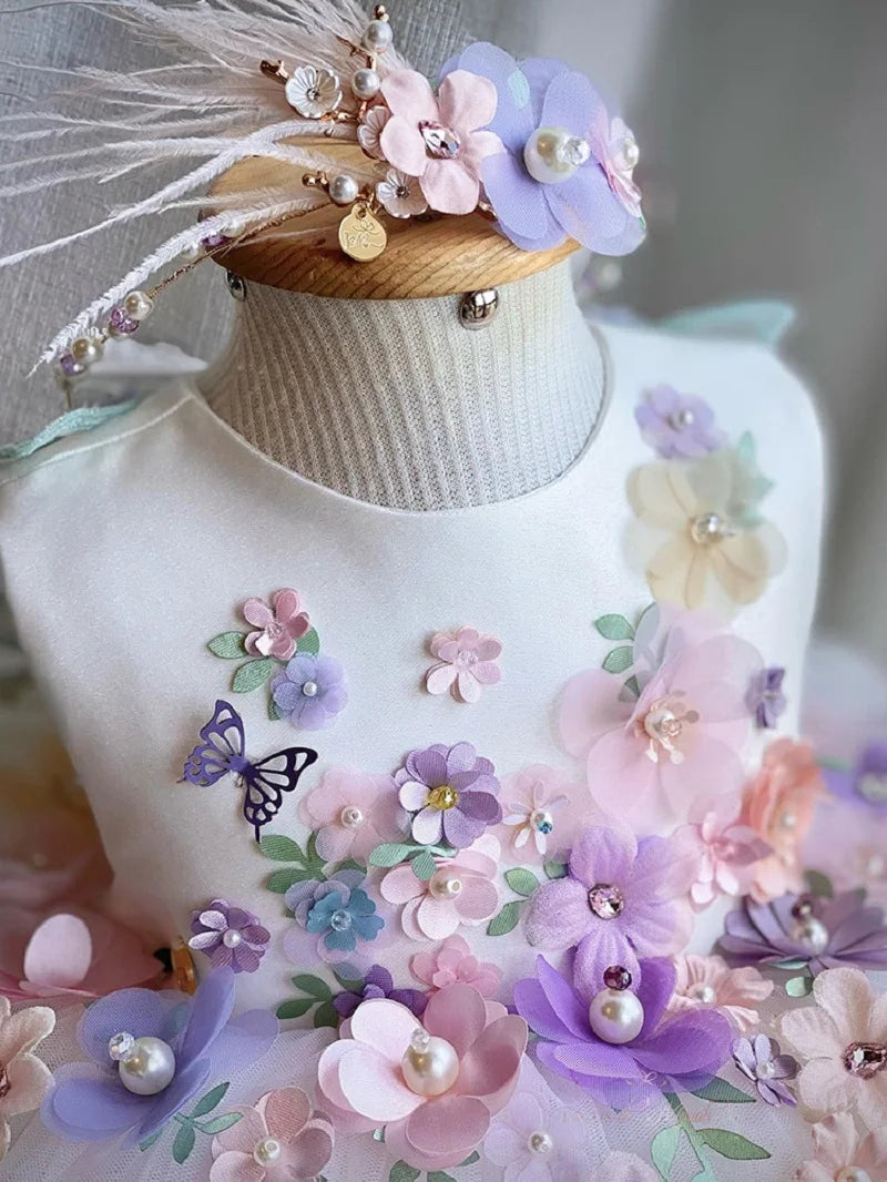 Luxuriöses und elegantes Schmetterlingsmädchen-Prinzessinnenkleid für 0–6 Jahre, formelle Jubiläumsfeier, flauschiges Kleid, Modellkunst, Aufführung