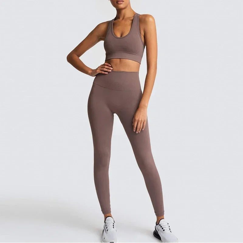 2025 Women's Yoga Set Seamless Sportswear 2-Piece Gym Yoga Clothes Sports Bra + Leggings Running Wear Skinny Sports Set Suits