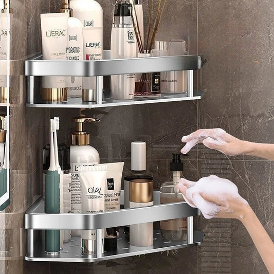 Kein Stanzen erforderlich, Badezimmerregal, Aluminiumlegierung, Shampoo-Regal, Make-up-Organizer, Duschregal, Badezimmer-Accessoires, Eckregal