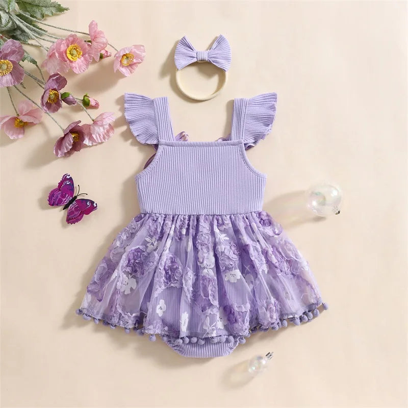 0-18M Kleinkind Baby Mädchen Sommer Strampler Kleid Nette Rüschen Ärmellose Square Neck Blume Body mit Stirnband Set neugeborene Kleidung