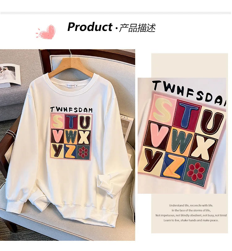 170 kg Plus Größe Damen Büste 170 Frühling Herbst Lose Langarm Druck Brief Pullover Sweatshirts 4XL 5XL 6XL 7XL 8XL 9XL