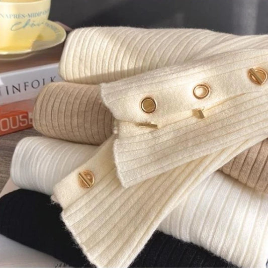 2025, weibliche Casual Tops Pullover Frauen Herbst Winter Gestrickte Dünne Pullover Feste Taste Volle Hülse Halb Hohen Kragen Pullover.