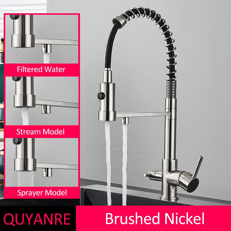 Black Filtered Kitchen Water Filter Kitchen Faucets Dual Spout Filter Faucet Mixer Water Purification Water Crane For Kitchen