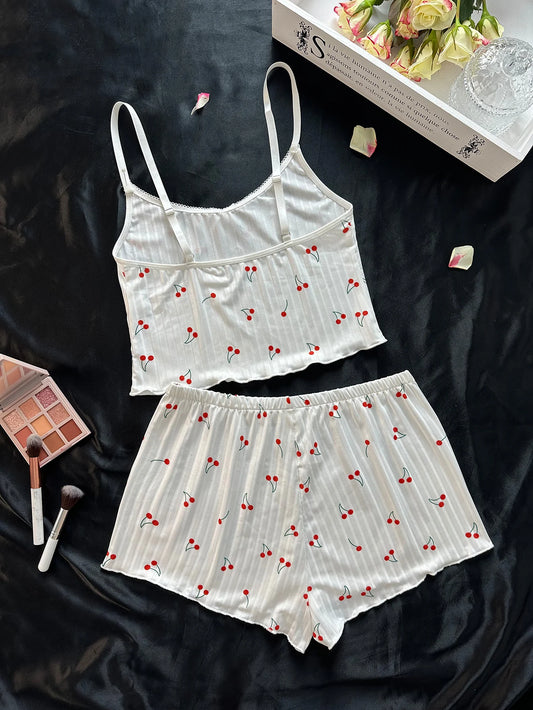 Niedliche Homewear-Unterwäsche für Mädchen, dünn, lässig, Nacht-Nachtwäsche, Nachtwäsche, Oberteil und Höschen-Set.