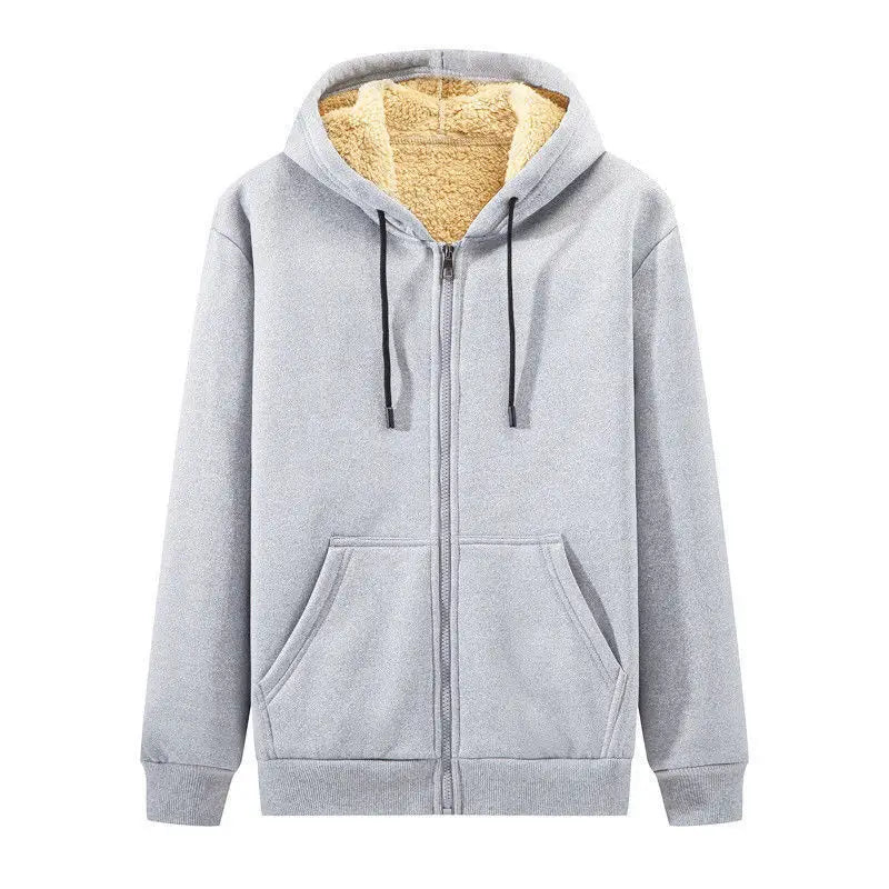 Men's Velvet Thickened Hooded Cardigan Top Student Zipper.