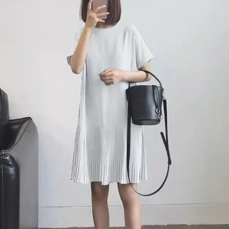 Zanzea lässig solide plissierte Kleid Frauen Sommer Kurzarm knielange Robe 2024 koreanische lose einfache Patchwork Vestido Overs ize