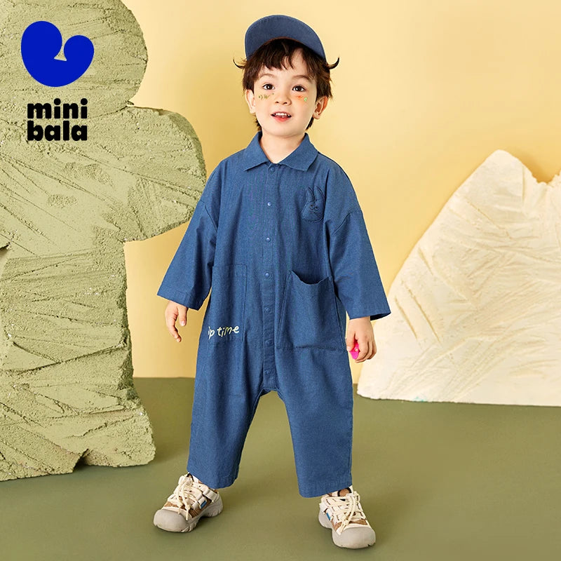 Mini Bala Outdoor Einteiliges Strampler-Set für Babys, Kinder-Arbeitskleidung, Krabbelanzug, Overall, Neu im Herbst und Winter 2024