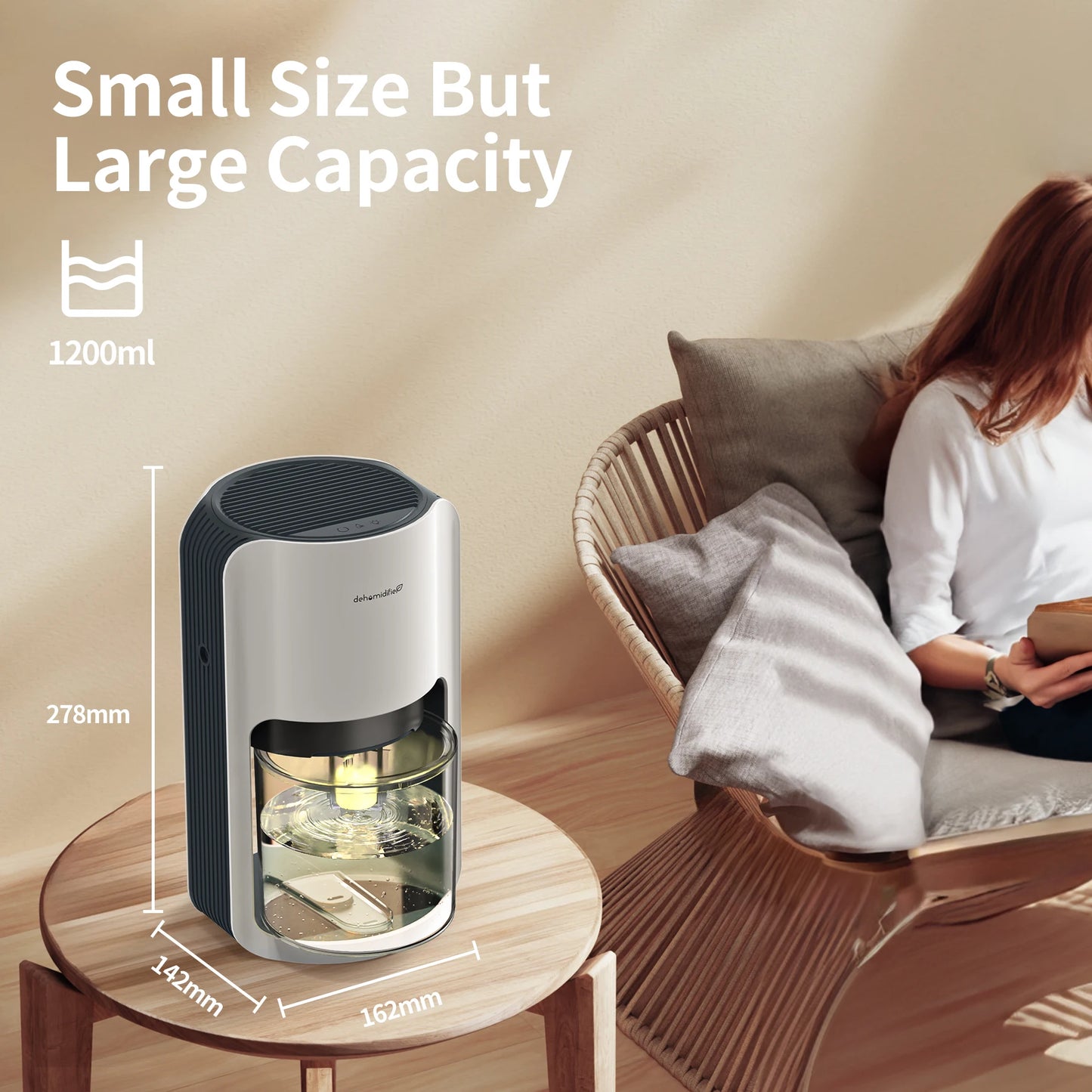 1200ml 42oz Dehumidifier for Bedroom with Automatic Defrosting Colorful Lights, 480 Sq ft Bedroom Wardrobe Closet Trailer RV.