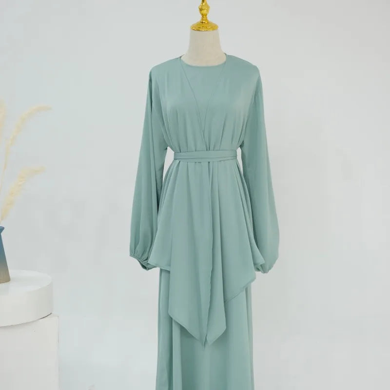 2-teiliges Saudi-Arabien muslimisches Damen-Abaya-Kleid aus Satin für Damen, Islam, Dubai, Urlaub, bescheidene Kleidung, 2024, elegante türkische Robe