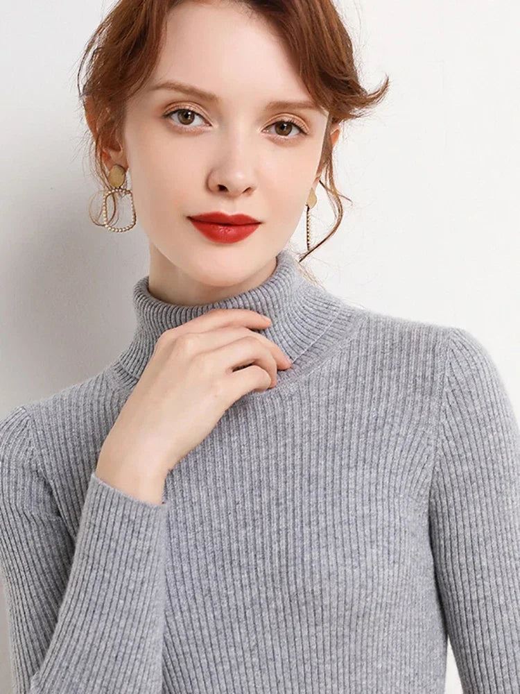 Frauen einfarbig lange Ärmel Roll kragen pullover Strick pullover grundlegende weiche Pullover einfache elegante Mode neu