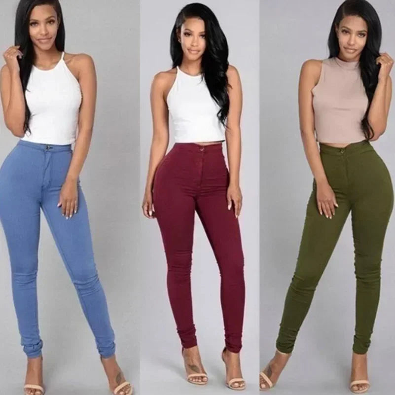 Einfarbig Dünne Jeans Frau Weiß Schwarz Hohe Taille Render Jeans Vintage Sexy Lange Hosen Femme Casual Bleistift Hosen Denim Jeans
