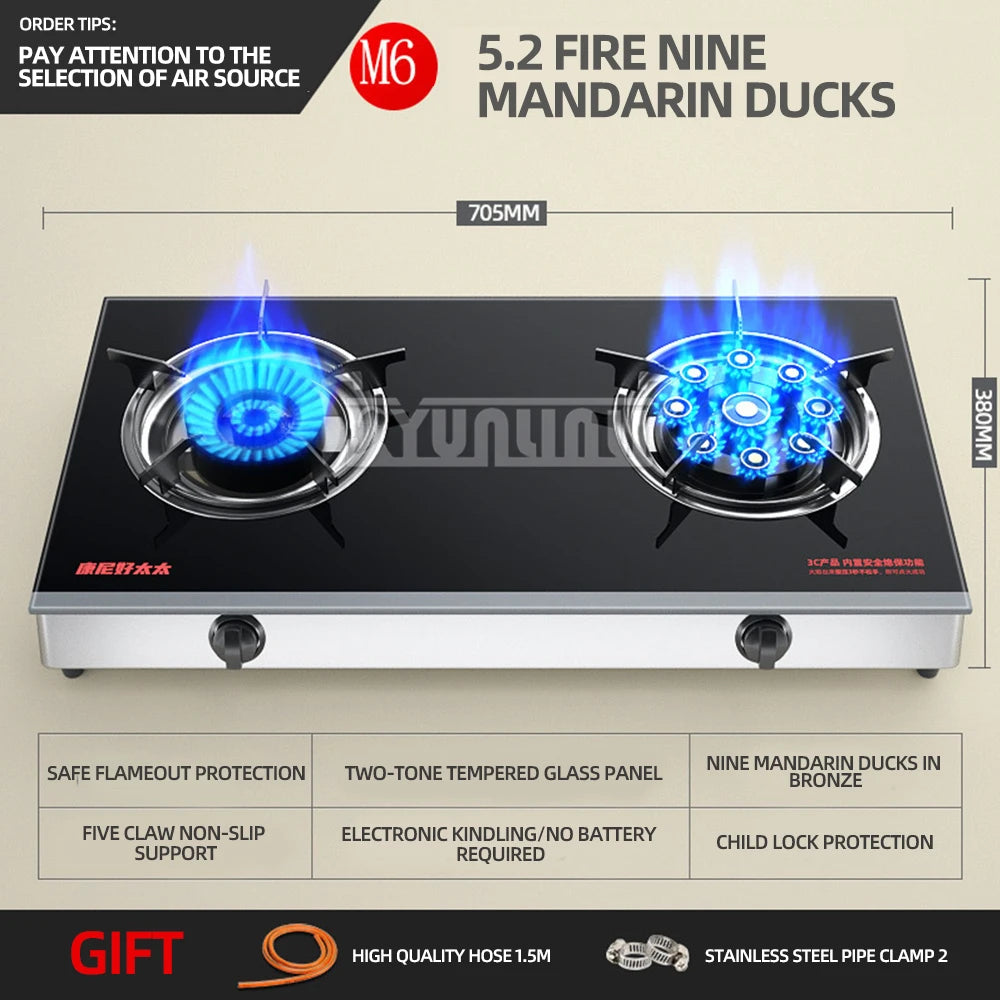Household Desktop Natural Gas Liquefied Gas Timing Stove Double-Hole Fierce Fire Kitchen Cooker Tool