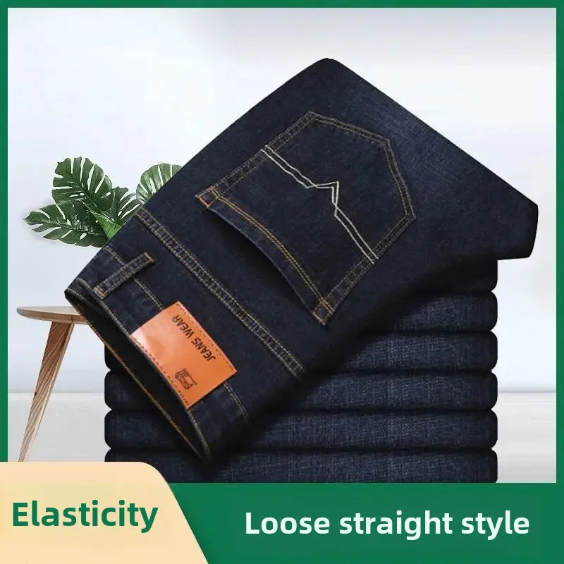 Elastische Jeans für Herren, Frühling und Herbst, lockere Passform, gerades Bein, vielseitige Hose, verschleißfest, lässige Konstruktion, Bienenhose, Sommer
