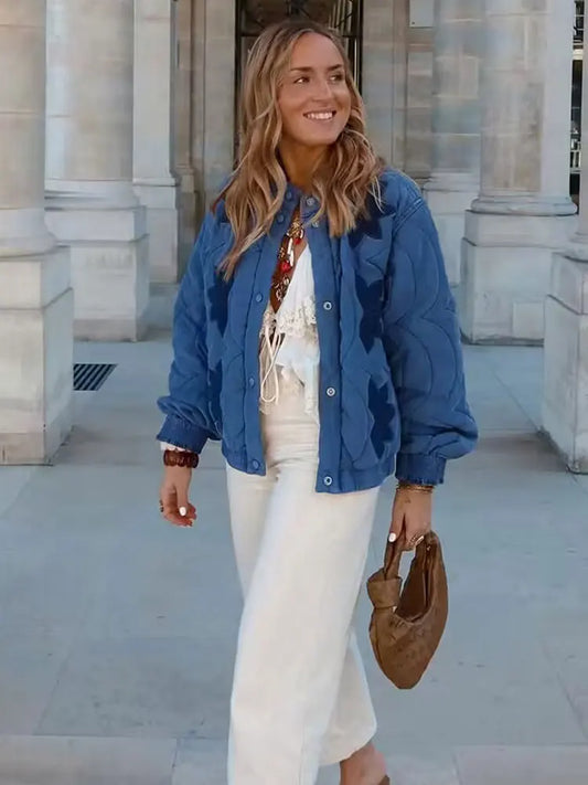 TRAFZA 2025 Herbst Frauen Stepp Crop Mantel Floral Stickerei Einreiher Langarm Jacke Winter Warme Vintage Oberbekleidung.