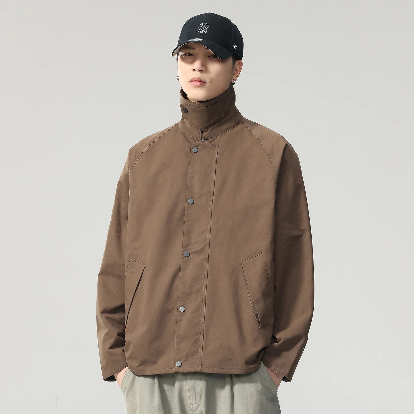 Lapel Jacket Men Spring Autumn Japanese Korean Streetwear Fashion Loose Casual Vintage Cargo Jacket Coat Outerwear