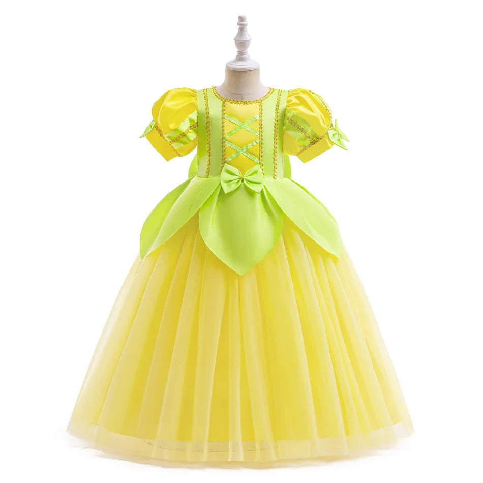 Tiana Fancy Prinzessin Kleid für Mädchen Geburtstag Party Kostüm Kinder Rollenspiel Ballkleid Kinder Karneval Performance Kleidung