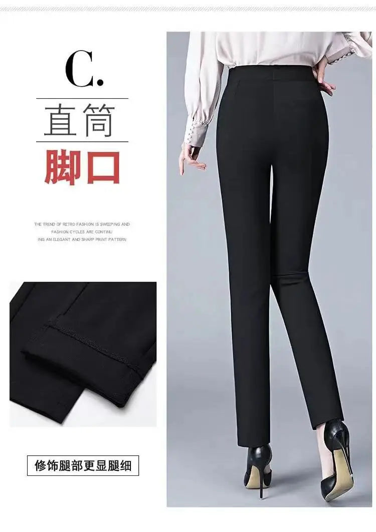Büro Dame Feste Big Size 6XL Alle-spiel Bleistift Hosen Frühling Herbst Mode Frauen Elastische Hohe Taille Taschen Gerade hosen