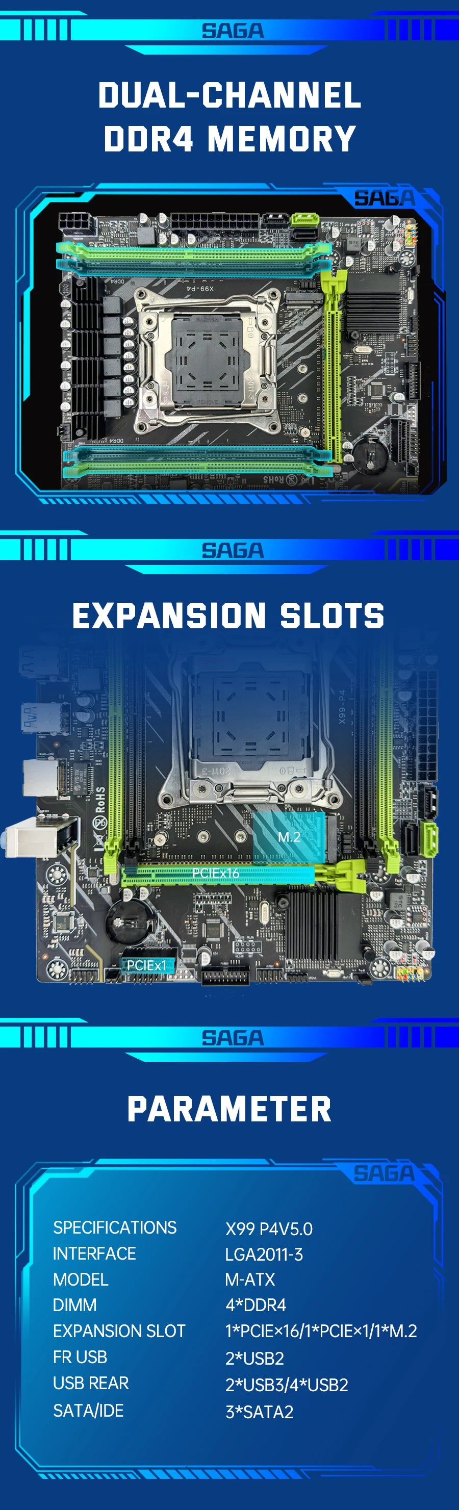 SOYO Motherboard Set Kit With LGA2011-3 Xeon E5 2650 V4 CPU DDR4 16GB (2*8GB) 2133MHZ Memory NVME M.2 SATA Computer components.
