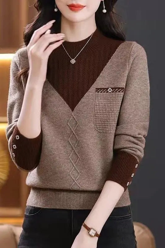 Frauen Kleidung Mock Neck Casual Pullover Herbst/Winter Mode Lange Ärmel Stricken Pullover Dame Temperament Alle-spiel lose Tops