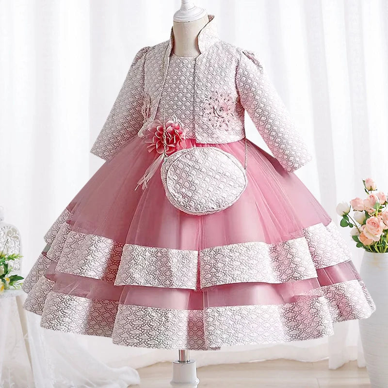 Neues Mädchenkleid, zweiteiliges Set, 3–10 Jahre alt, wunderschönes Weihnachts-Performance-Kleid, Herbst-Party-Abschlussballkleid für Mädchen
