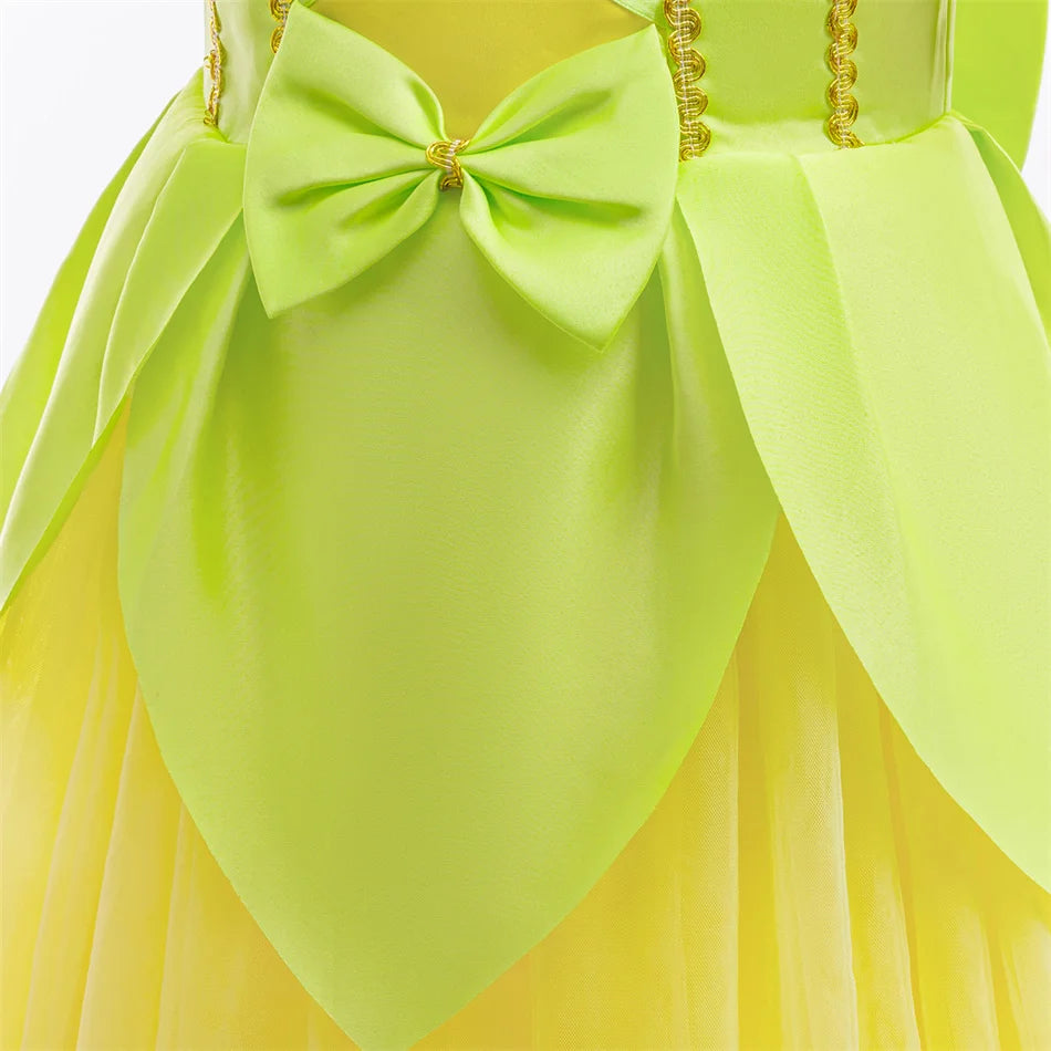 Tiana Fancy Prinzessin Kleid für Mädchen Geburtstag Party Kostüm Kinder Rollenspiel Ballkleid Kinder Karneval Performance Kleidung