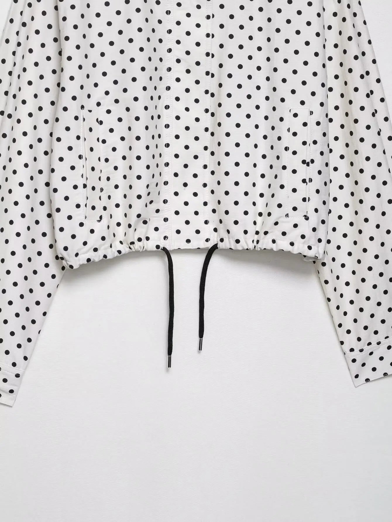 TRAFZA Herbst Polka Dot Gedruckt Jacke Für Frauen Lange Ärmel Rollkragen Zipper Mit Taschen Kordelzug Lose Vintage Mäntel