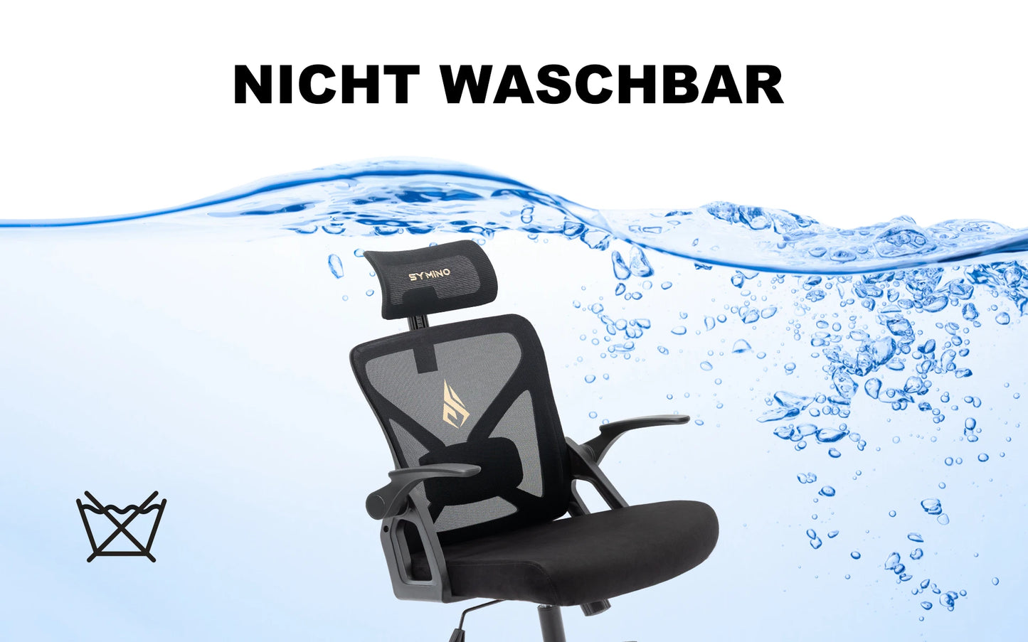 Symino Bürostuhl mit verstellbarer Kopfstütze, Armlehnen, Lordosenstütze, ergonomischer Bürostuhl, drehbarer Wippfunktion